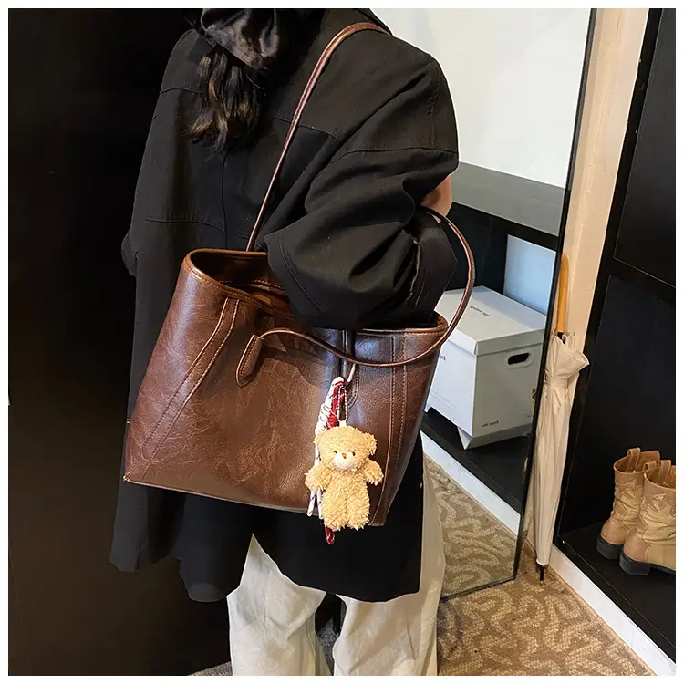 Women Large Capacity Shoulder Bag with Zip & Pom Pom — feature 34