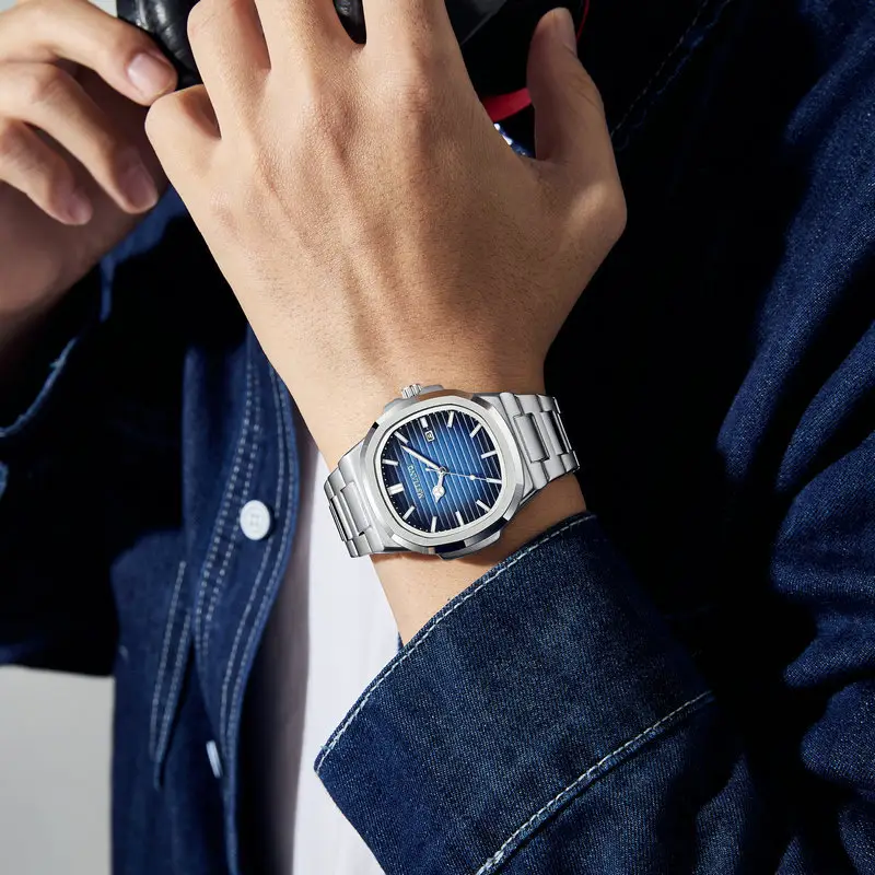 Men's Green Digital Display Quartz Watch with Stainless Steel Band - Image 9