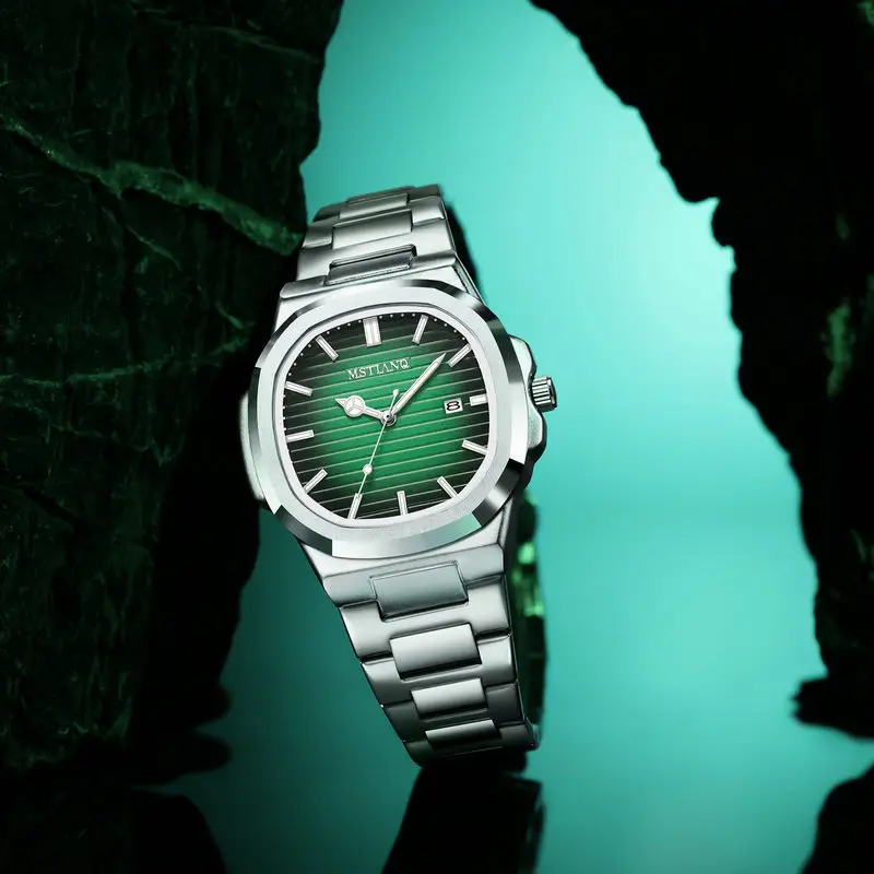 Men's Green Digital Display Quartz Watch with Stainless Steel Band - Image 2