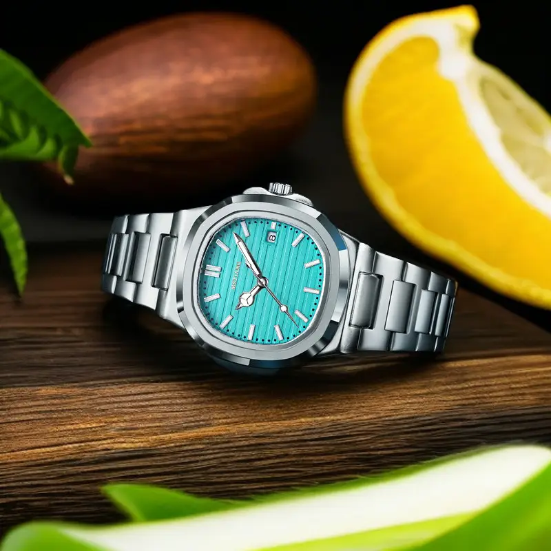 Men's Green Digital Display Quartz Watch with Stainless Steel Band - Image 5