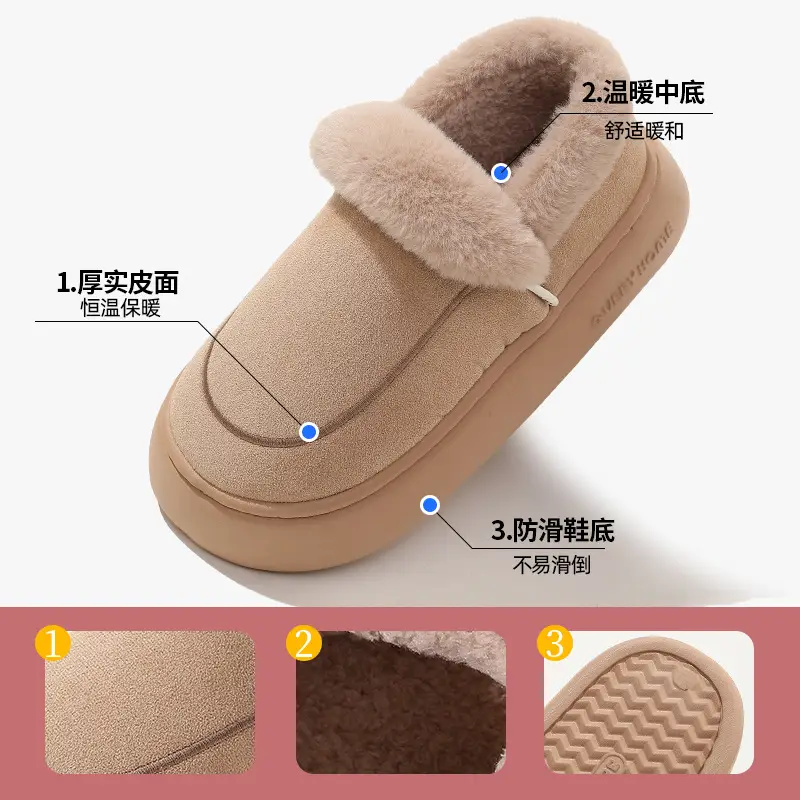 Cotton Slippers Women's Autumn and Winter Indoor Home Thick Sole Non-slip fleece-lined Casual Warm Bag with Cotton Shoes for Men