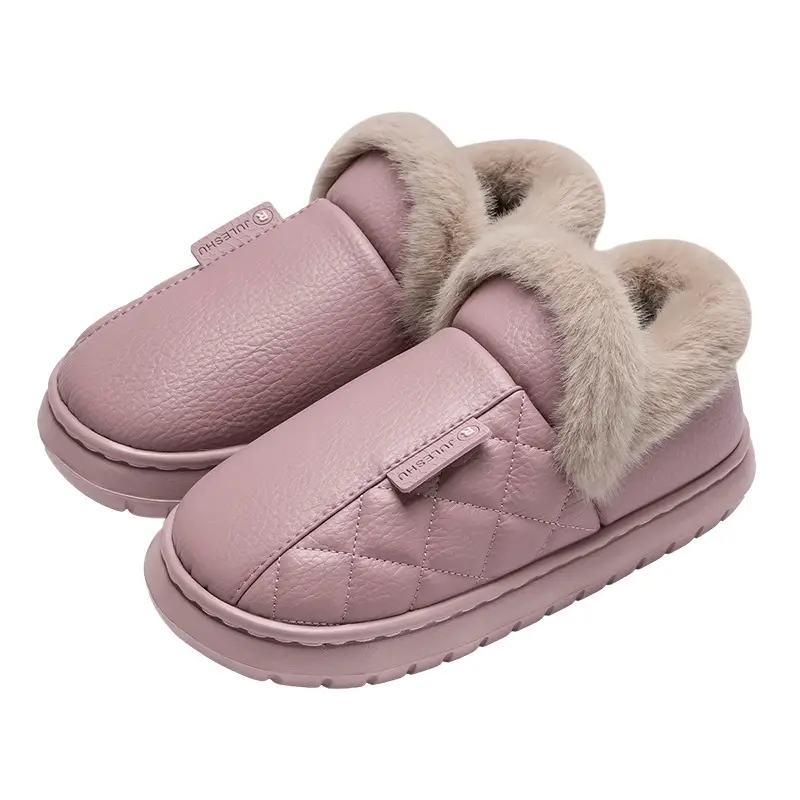 Jialiya Elderly Waterproof Cotton Shoes for Women Winter 2025 New Home Warm Non-Slip Leather Outer Wear Cotton Slippers for Men - Image 9