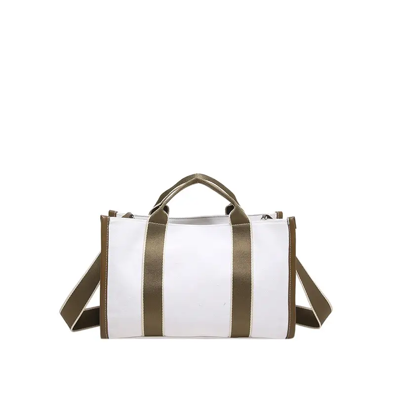 Women's Red Stripe Canvas Tote Bag Large Capacity - Image 10
