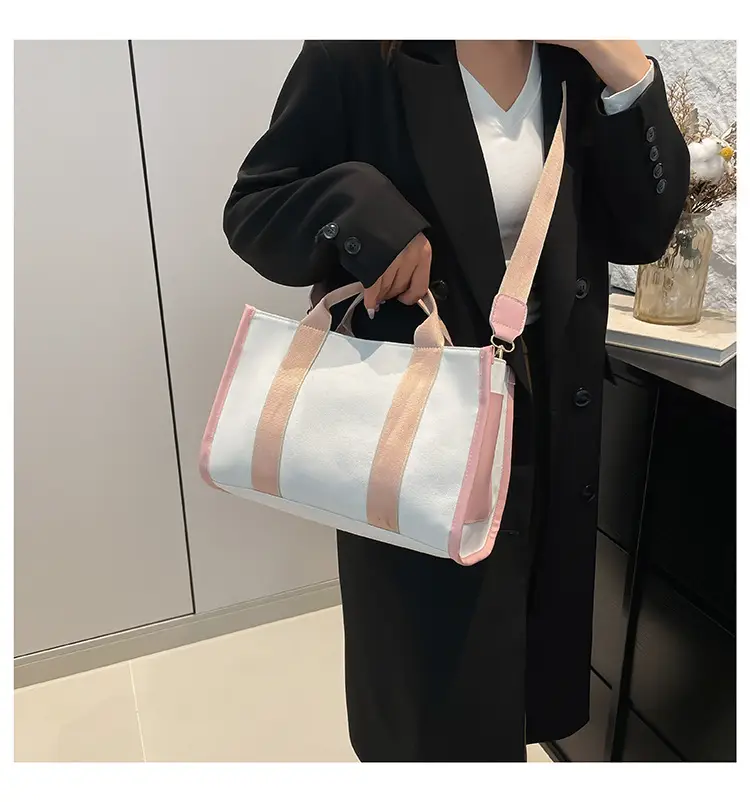 Women's Red Stripe Canvas Tote Bag Large Capacity — feature 22