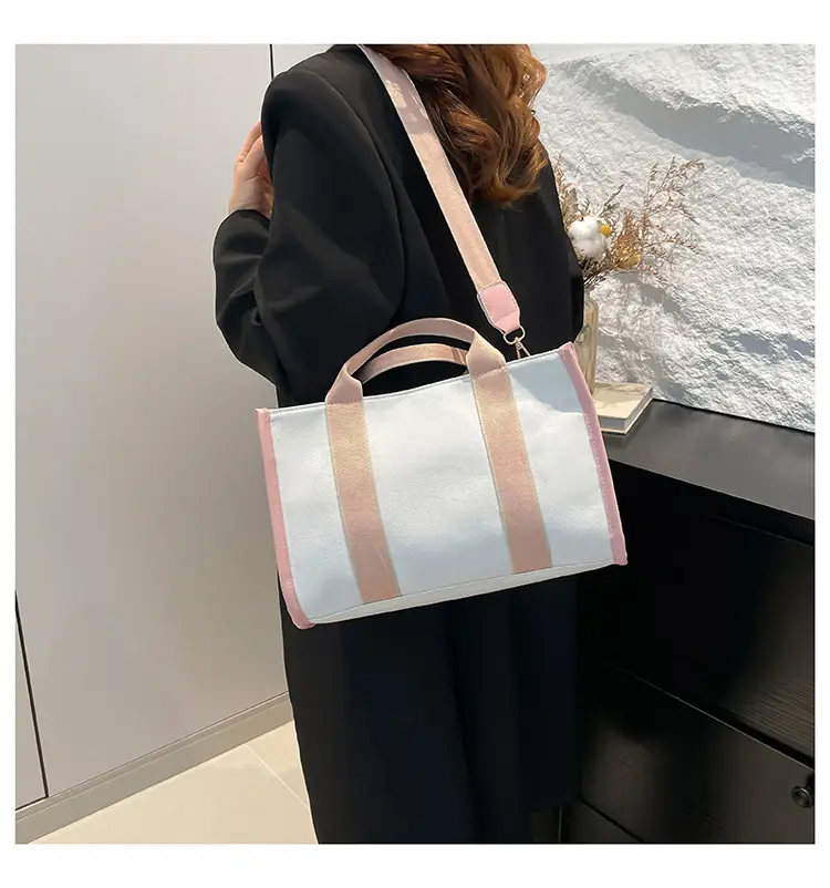 Women's Red Stripe Canvas Tote Bag Large Capacity — feature 24