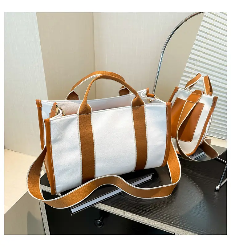 Women's Red Stripe Canvas Tote Bag Large Capacity - Image 2