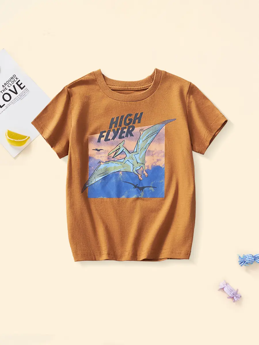 2025 Summer Kids T-Shirt Cartoon Animals Brown High Flyer Design - Image 6