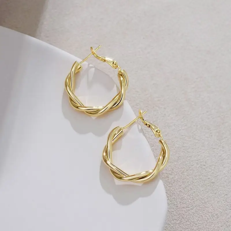 Golden Twist Woven Earrings for Women - Image 2