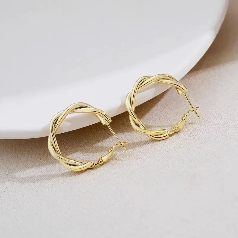 Golden Twist Woven Earrings for Women - Image 3