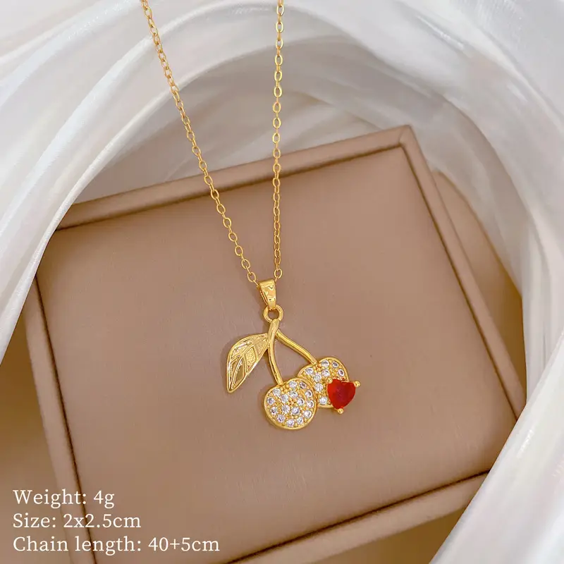 Cute Cherry Design Gold Necklace for Women - Image 5
