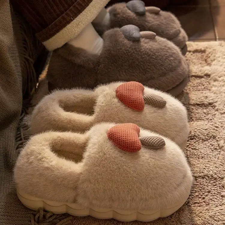 Autumn and winter new cotton slippers ladies home indoor non-slip thick-soled cute plush warm bag heel moon shoes - Image 5