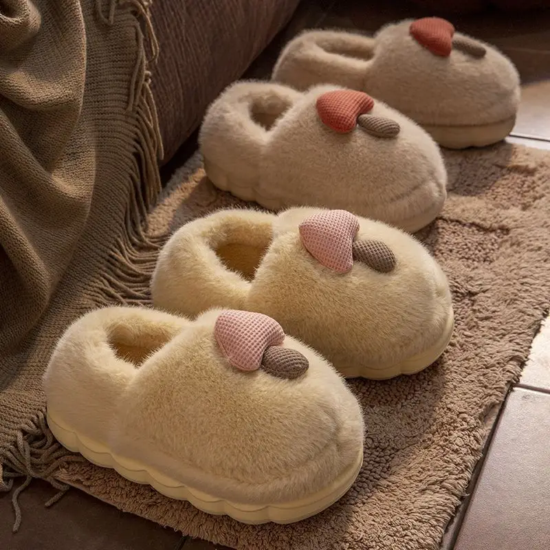 Autumn and winter new cotton slippers ladies home indoor non-slip thick-soled cute plush warm bag heel moon shoes - Image 7