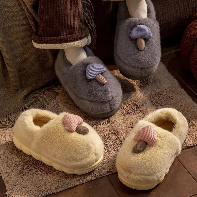 Autumn and winter new cotton slippers ladies home indoor non-slip thick-soled cute plush warm bag heel moon shoes - Image 8