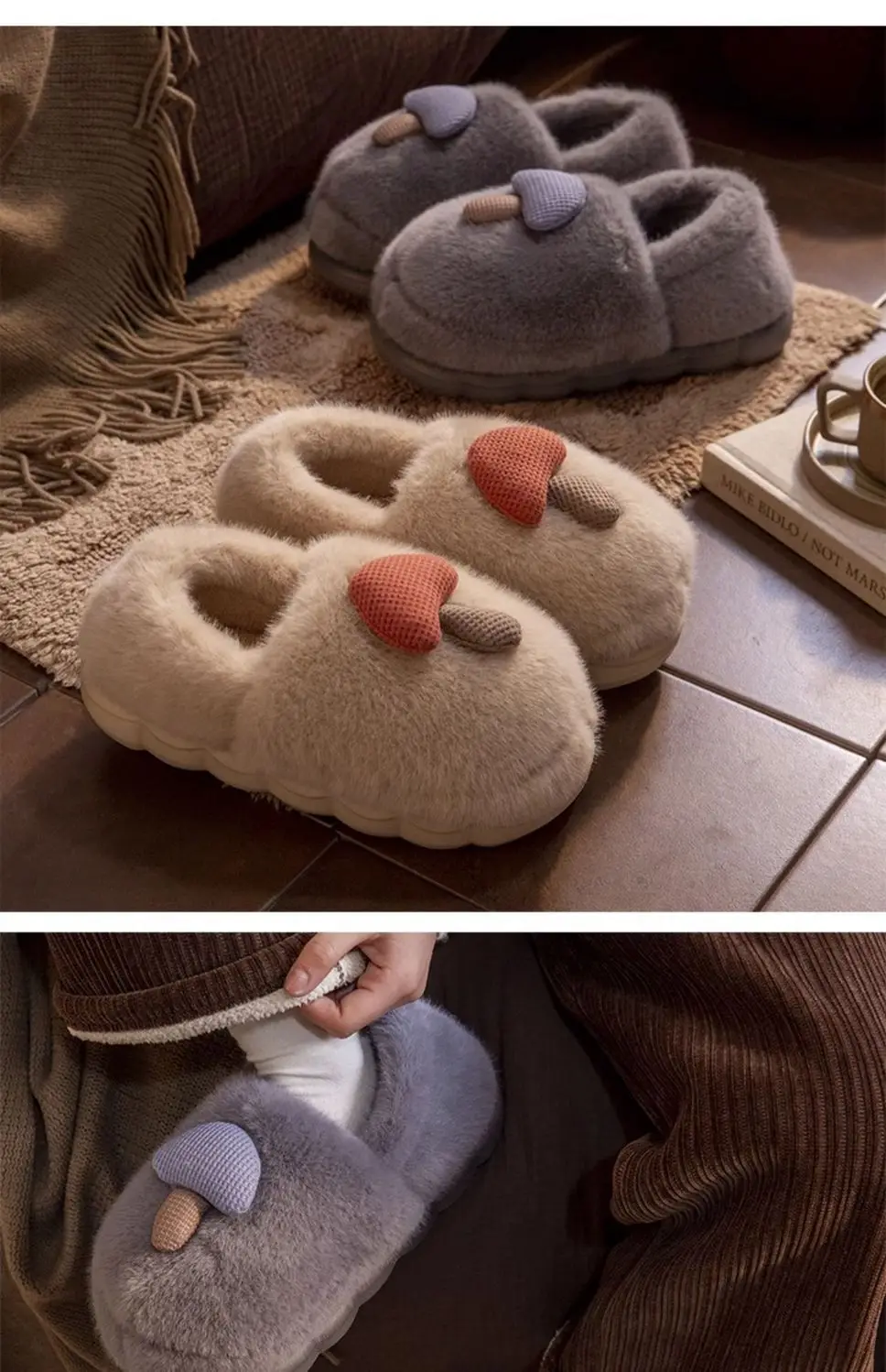 Autumn and winter new cotton slippers ladies home indoor non-slip thick-soled cute plush warm bag heel moon shoes — feature 13