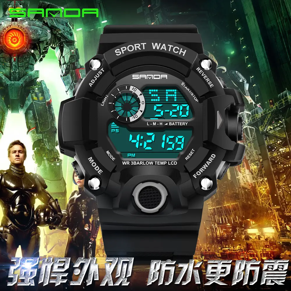 Sanda Black Waterproof Teenager Sport Watch - Image 6