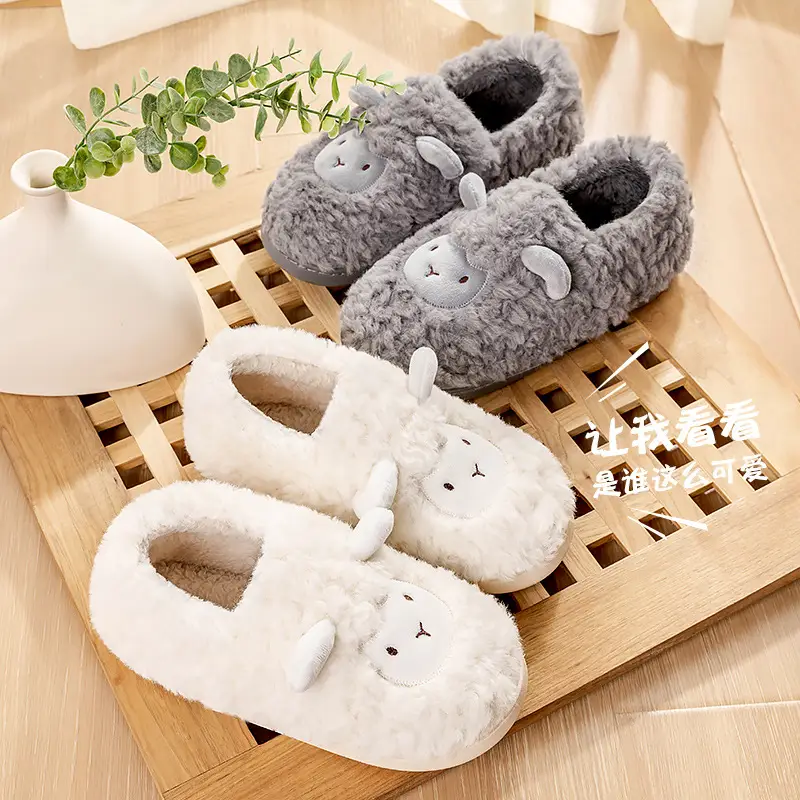 Cixi Cotton Slippers for Women Spring and Autumn and Winter Home Indoor Couple Non-slip Home Warm Winter Fur Plush Men