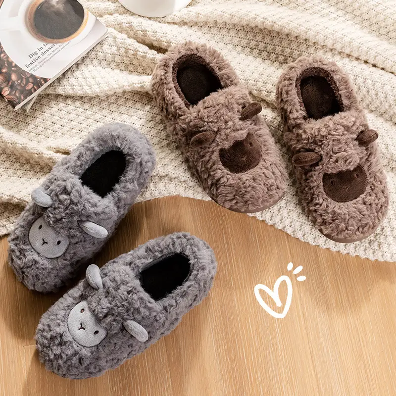 Cixi Cotton Slippers for Women Spring and Autumn and Winter Home Indoor Couple Non-slip Home Warm Winter Fur Plush Men