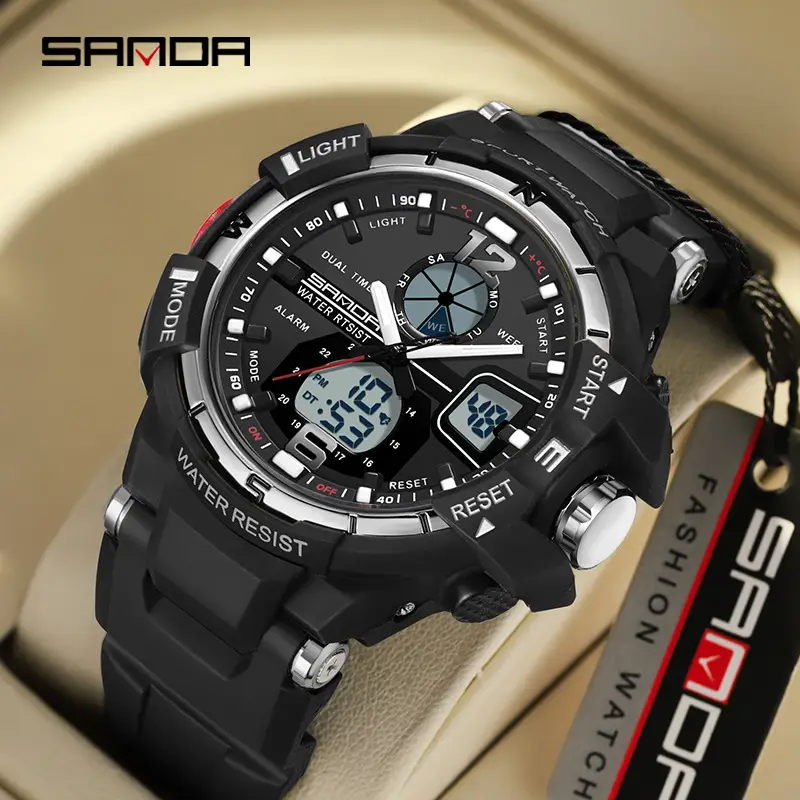 Sanda Pink Multifunctional Dual Display Waterproof Sports Watch