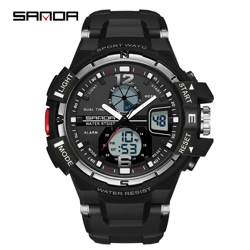 Sanda Pink Multifunctional Dual Display Waterproof Sports Watch