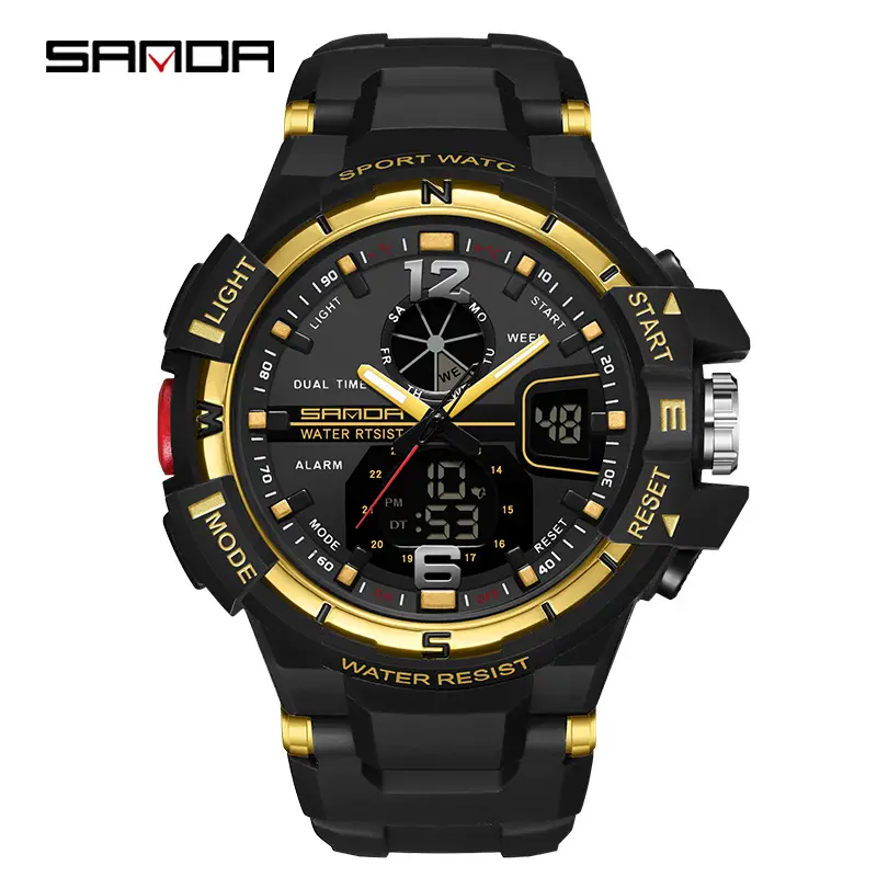 Sanda Pink Multifunctional Dual Display Waterproof Sports Watch