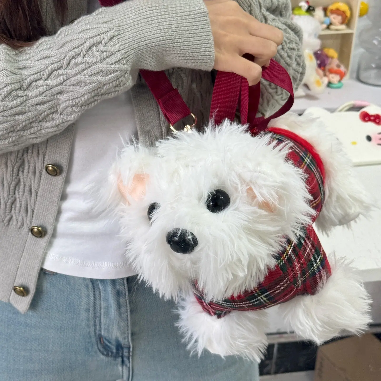 Cute Plaid Bunny Plush Bag for Girls - Image 3