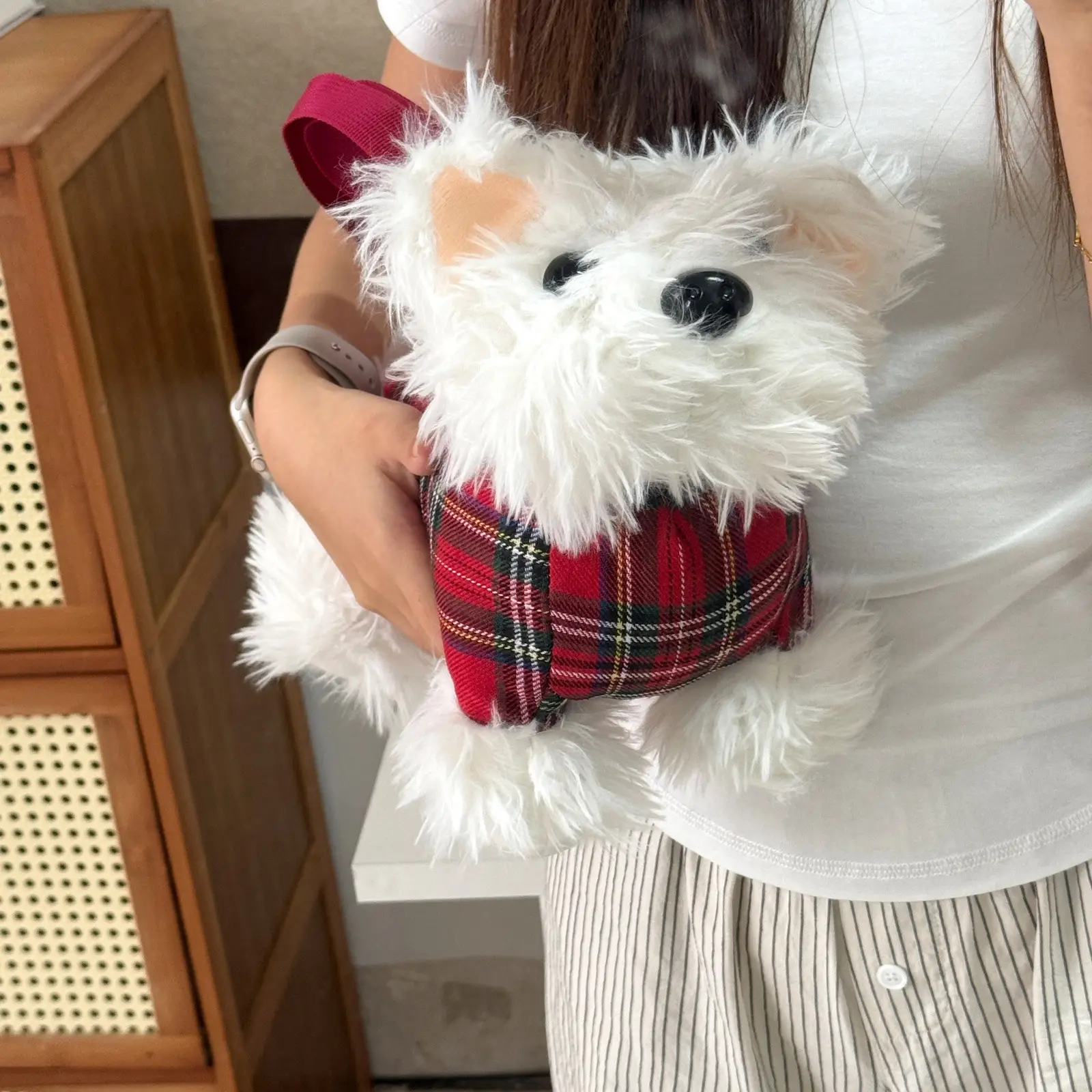 Cute Plaid Bunny Plush Bag for Girls - Image 4