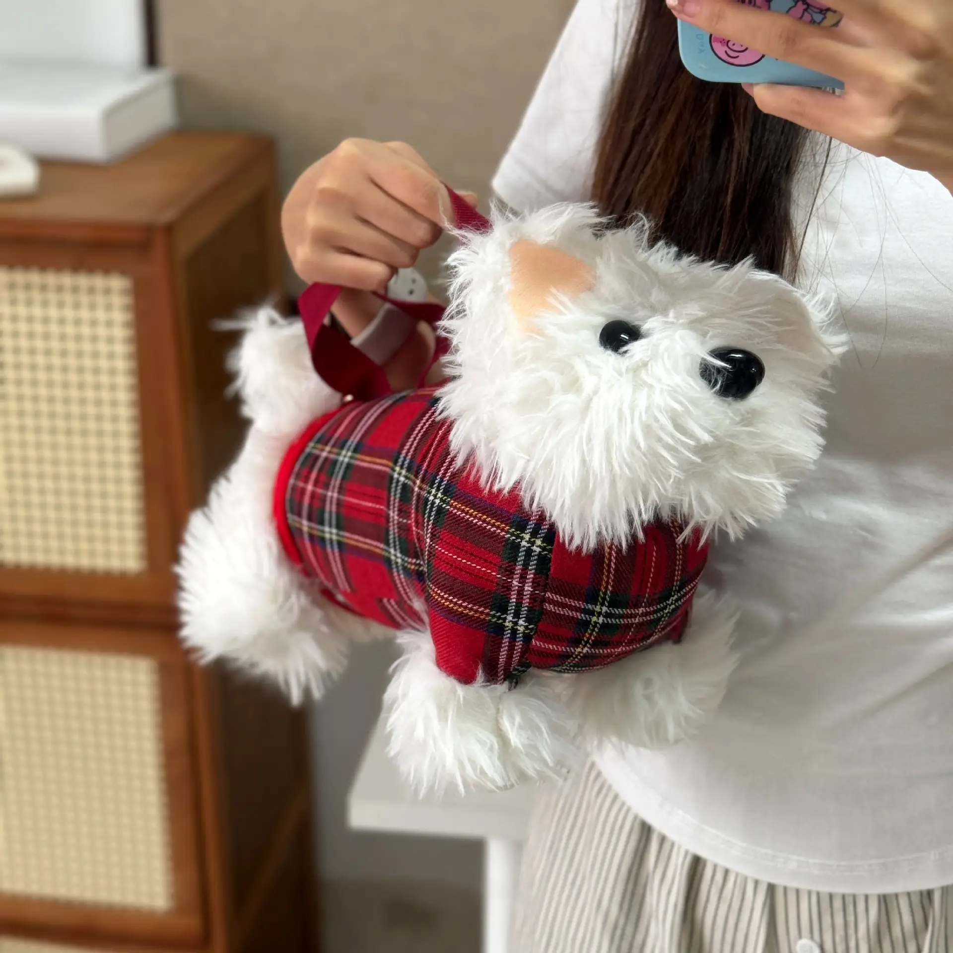 Cute Plaid Bunny Plush Bag for Girls — feature 3