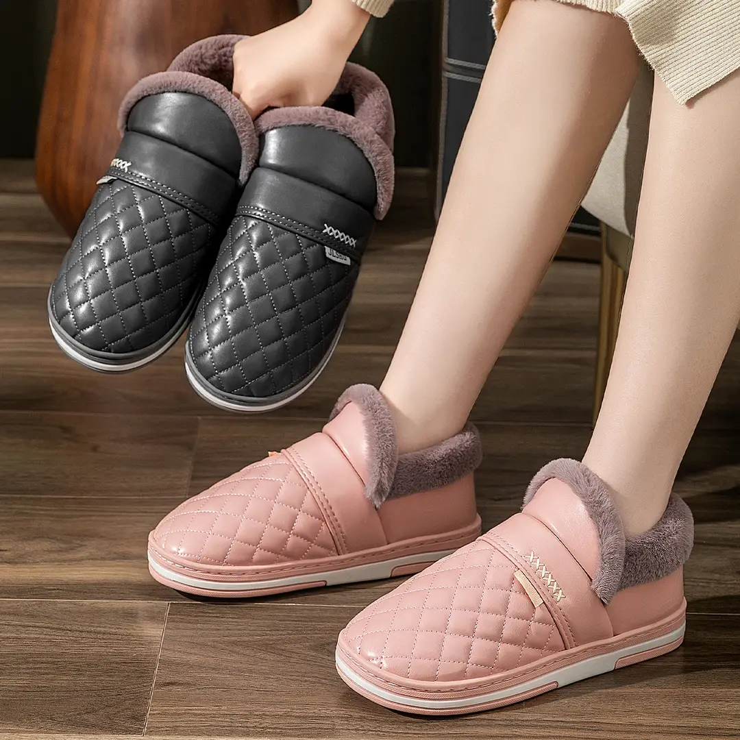 Jialiya Elderly Cotton Shoes Men's Winter 2025 New Anti-Slip Thick-Soled Waterproof Warm Outer Leather Cotton Slippers for Women - Image 5