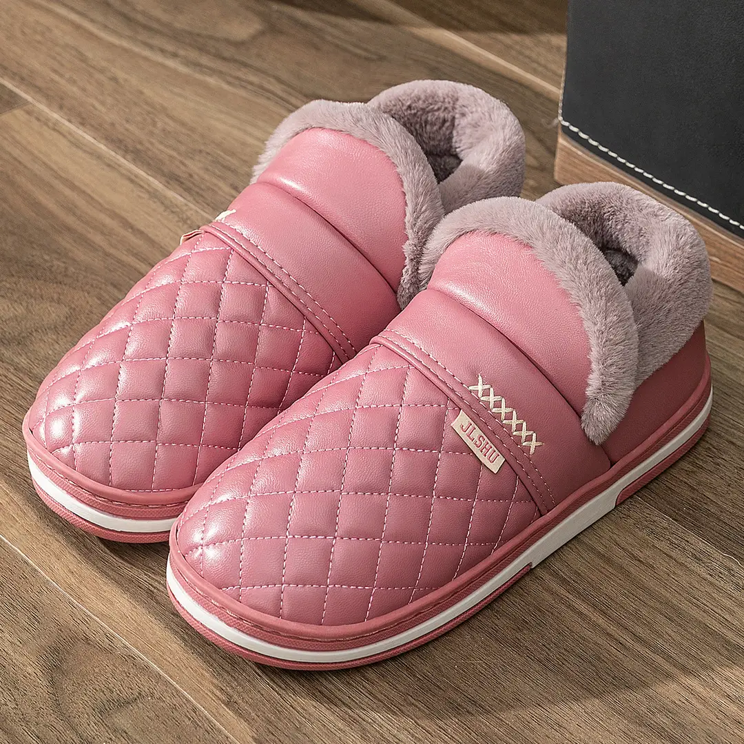 Jialiya Elderly Cotton Shoes Men's Winter 2025 New Anti-Slip Thick-Soled Waterproof Warm Outer Leather Cotton Slippers for Women - Image 2