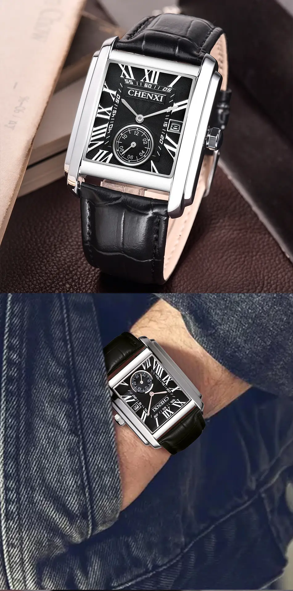 Chennai Square Quartz Watch Brown Leather Belt — feature 12