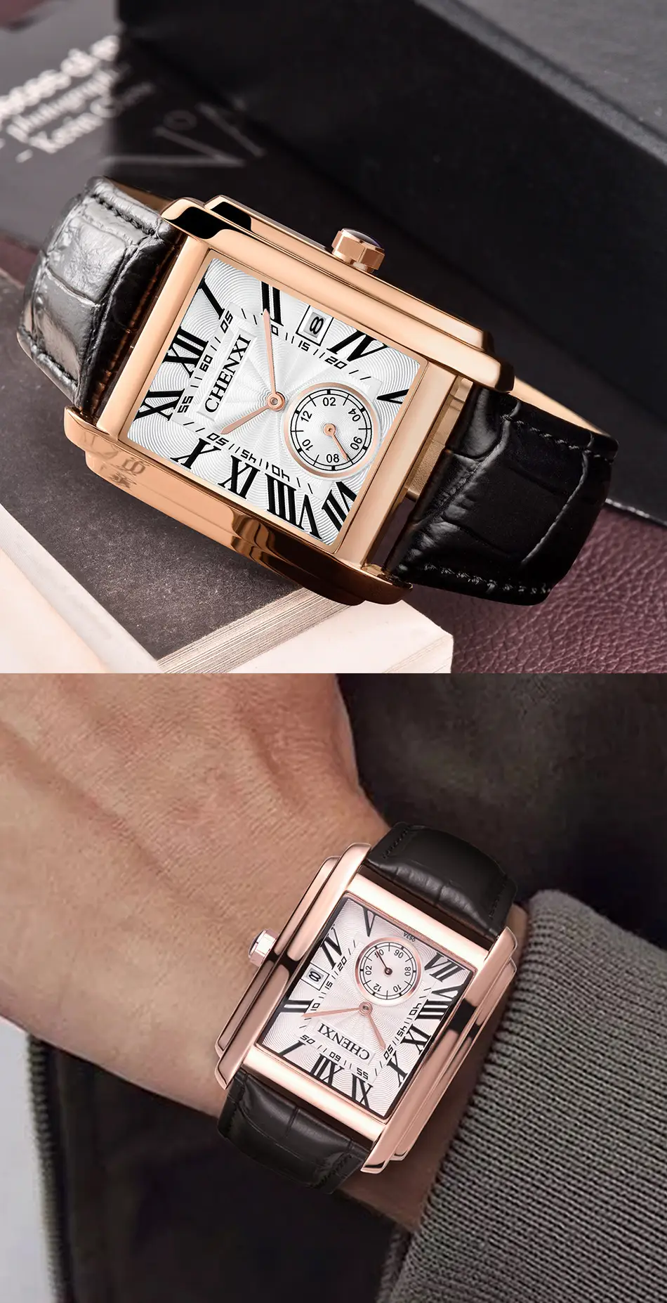 Chennai Square Quartz Watch Brown Leather Belt — feature 13