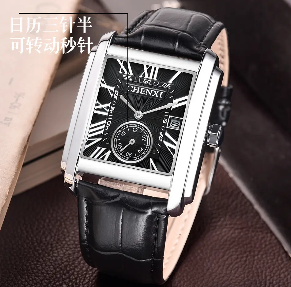 Chennai Square Quartz Watch Brown Leather Belt — feature 9