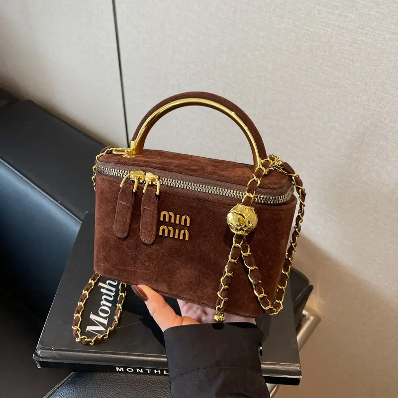 Women's Retro Frosted Chain Bucket Bag Brown