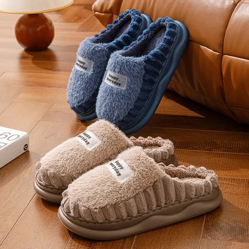Cotton Slippers Women's Winter fleece-lined Warm EVA Soft Bottom Non-slip Plush Couple's Thick Bottom Slippers Men's Cross-border Hair - Image 8