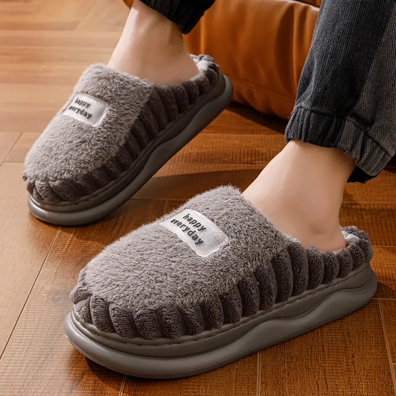 Cotton Slippers Women's Winter fleece-lined Warm EVA Soft Bottom Non-slip Plush Couple's Thick Bottom Slippers Men's Cross-border Hair - Image 9