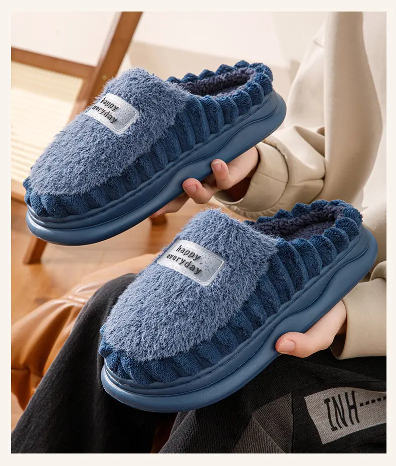 Cotton Slippers Women's Winter fleece-lined Warm EVA Soft Bottom Non-slip Plush Couple's Thick Bottom Slippers Men's Cross-border Hair — feature 13