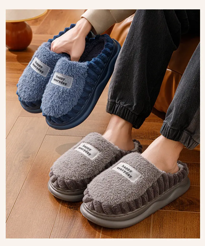 Cotton Slippers Women's Winter fleece-lined Warm EVA Soft Bottom Non-slip Plush Couple's Thick Bottom Slippers Men's Cross-border Hair — feature 14