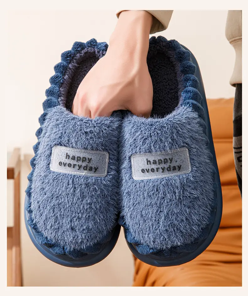Cotton Slippers Women's Winter fleece-lined Warm EVA Soft Bottom Non-slip Plush Couple's Thick Bottom Slippers Men's Cross-border Hair — feature 15