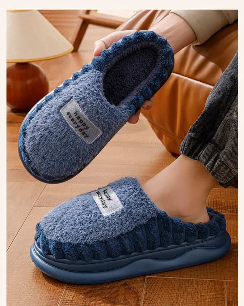 Cotton Slippers Women's Winter fleece-lined Warm EVA Soft Bottom Non-slip Plush Couple's Thick Bottom Slippers Men's Cross-border Hair — feature 16
