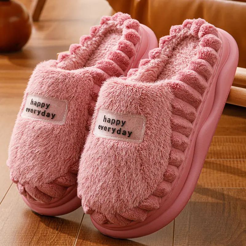 Cotton Slippers Women's Winter fleece-lined Warm EVA Soft Bottom Non-slip Plush Couple's Thick Bottom Slippers Men's Cross-border Hair - Image 2