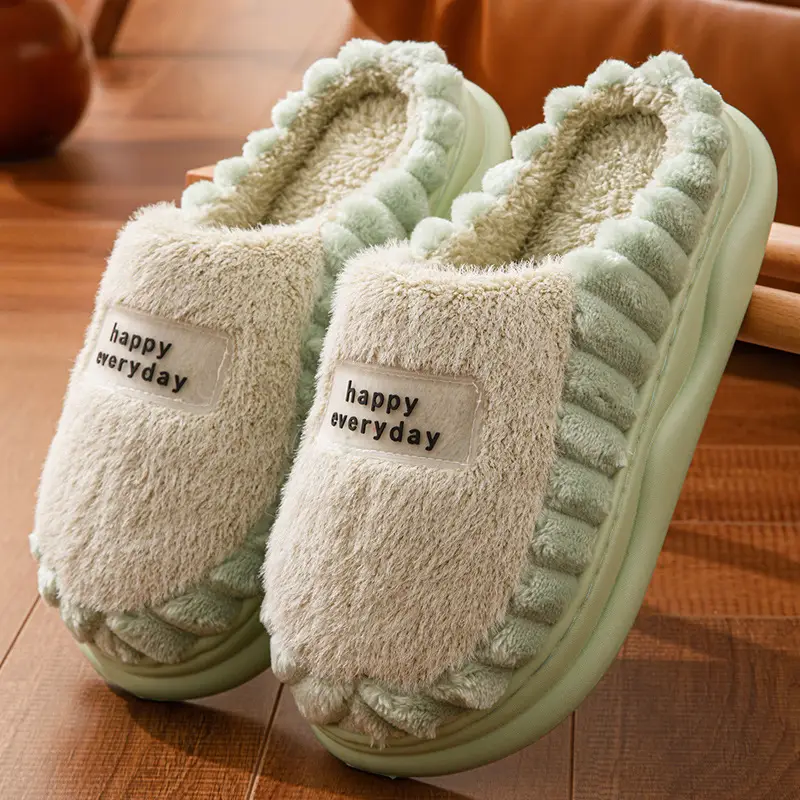 Cotton Slippers Women's Winter fleece-lined Warm EVA Soft Bottom Non-slip Plush Couple's Thick Bottom Slippers Men's Cross-border Hair - Image 3