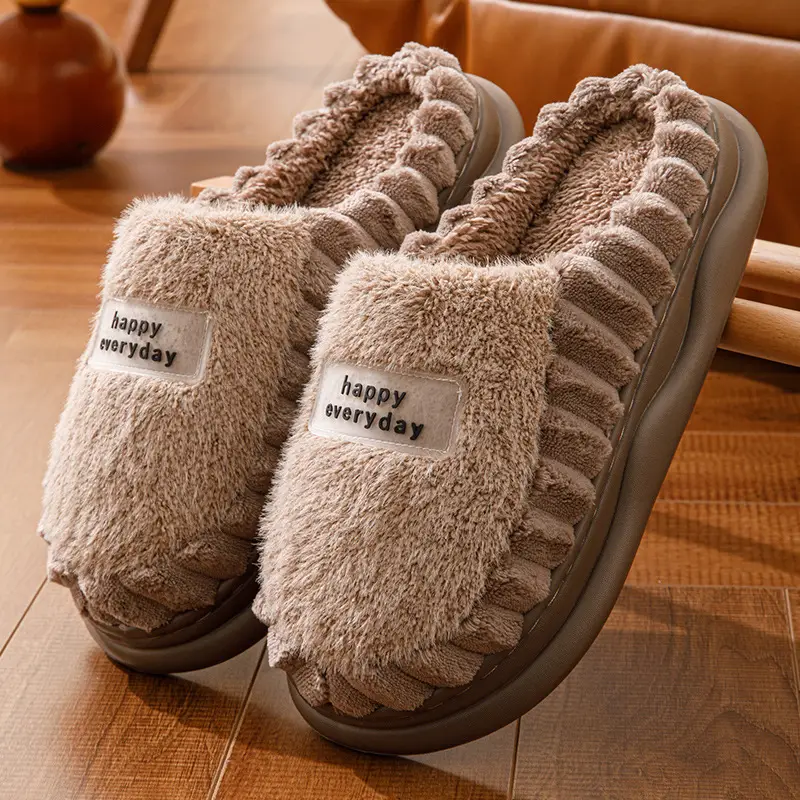 Cotton Slippers Women's Winter fleece-lined Warm EVA Soft Bottom Non-slip Plush Couple's Thick Bottom Slippers Men's Cross-border Hair - Image 4
