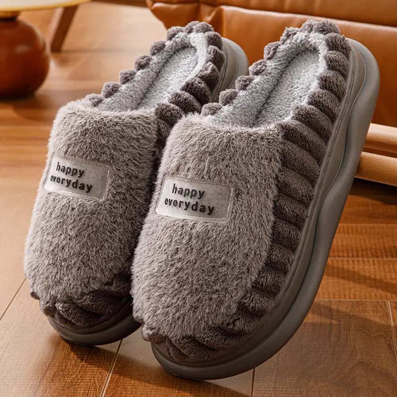 Cotton Slippers Women's Winter fleece-lined Warm EVA Soft Bottom Non-slip Plush Couple's Thick Bottom Slippers Men's Cross-border Hair - Image 5