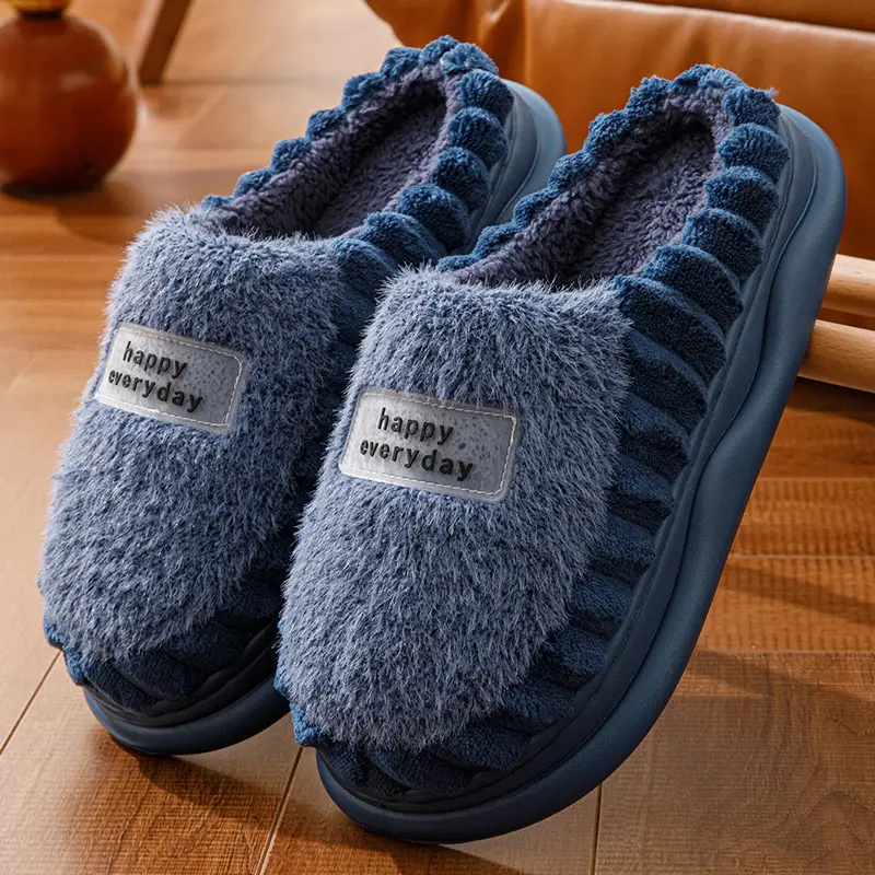 Cotton Slippers Women's Winter fleece-lined Warm EVA Soft Bottom Non-slip Plush Couple's Thick Bottom Slippers Men's Cross-border Hair - Image 6