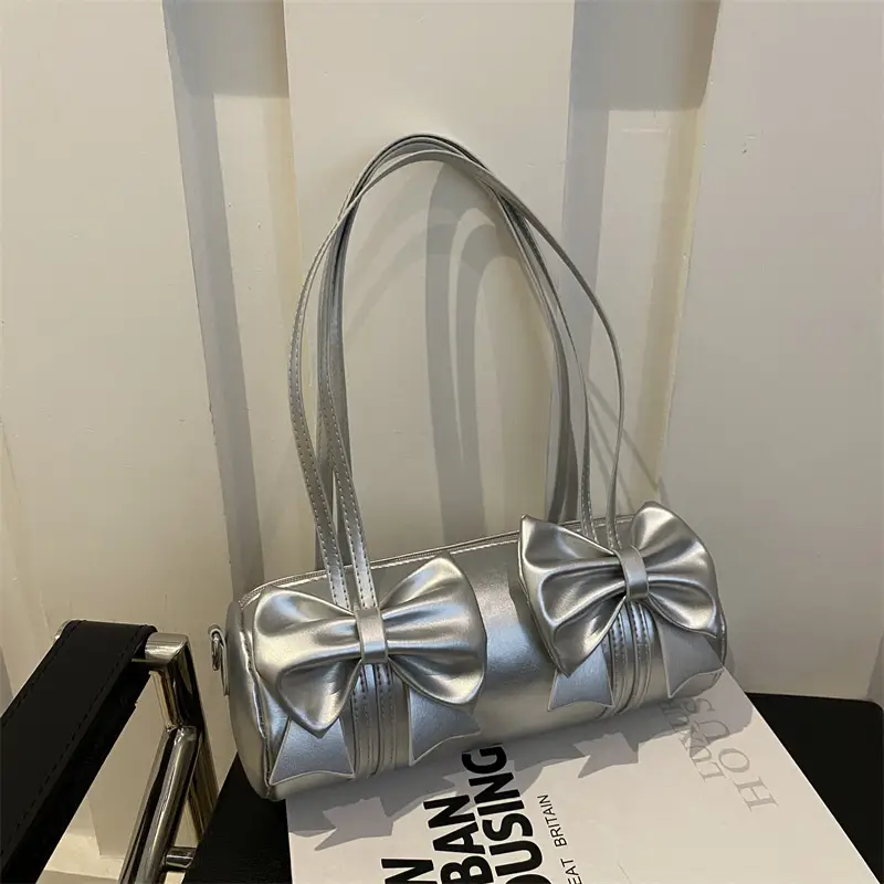 Silver Bow Crossbody Bag for Women Winter 2024 - Image 5