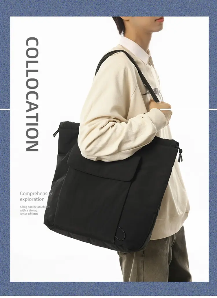 Large Capacity Drawstring Yoga Tote Bag Black — feature 1