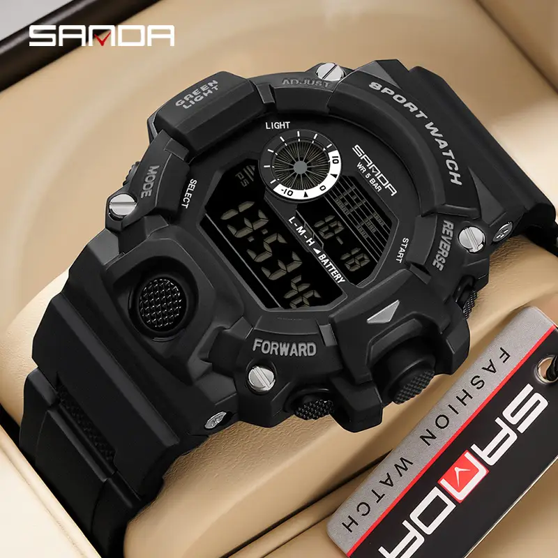 Sanda Digital Watch Black Blue Multifunctional Waterproof