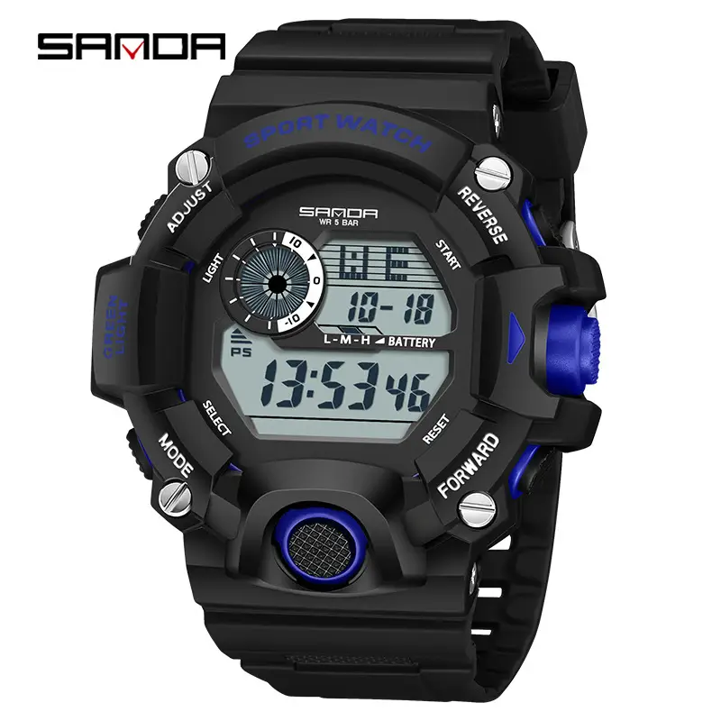 Sanda Digital Watch Black Blue Multifunctional Waterproof