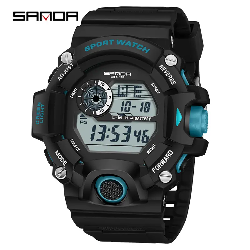 Sanda Digital Watch Black Blue Multifunctional Waterproof