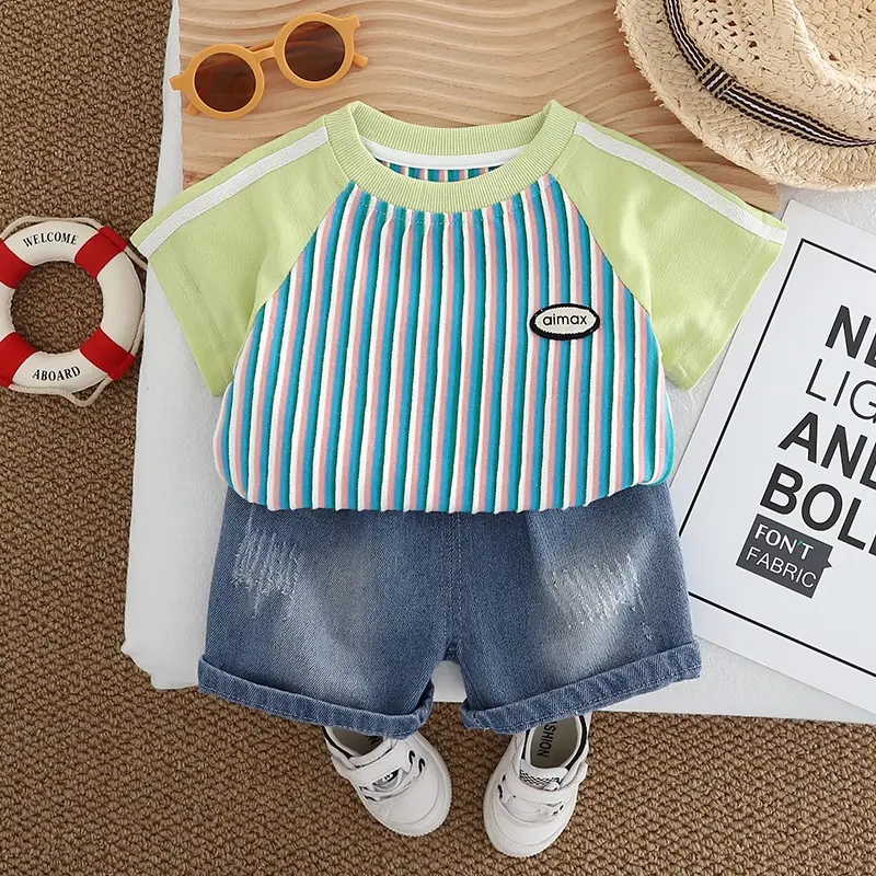 Kids Striped T-Shirt Set Blue White Shorts Set